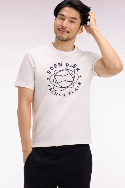 T-shirt à manches courtes en coton écru sérigraphié coupe regular - Image 1