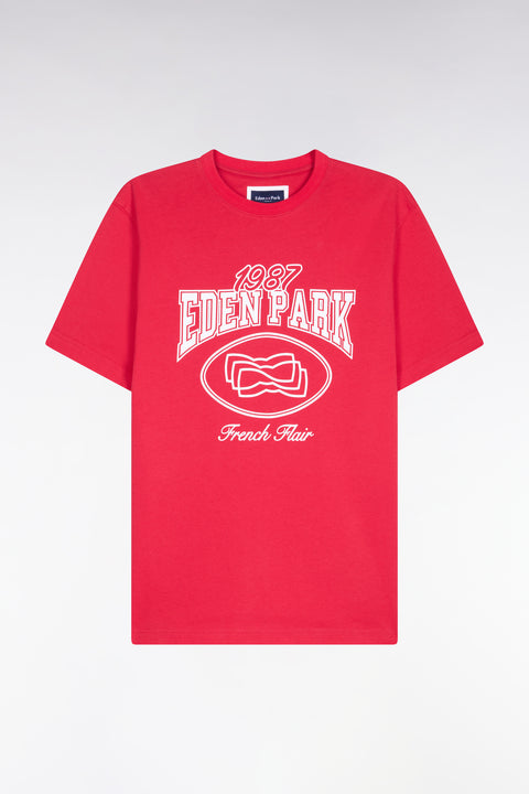 T-shirt à manches courtes en coton rouge sérigraphie écrue coupe regular - Image 2