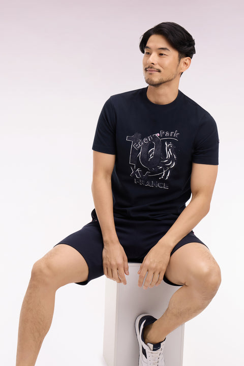 T-shirt XV de France à manches courtes en coton marine sérigraphié coupe regular - Image 1