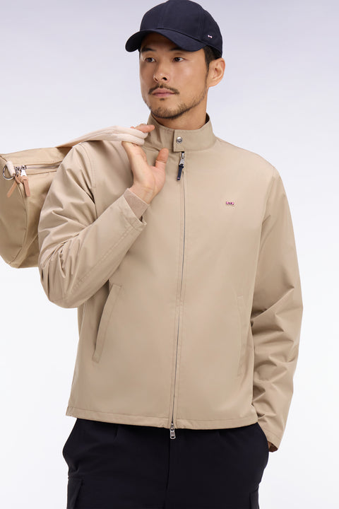 Blouson à col motard en nylon beige - Image 1