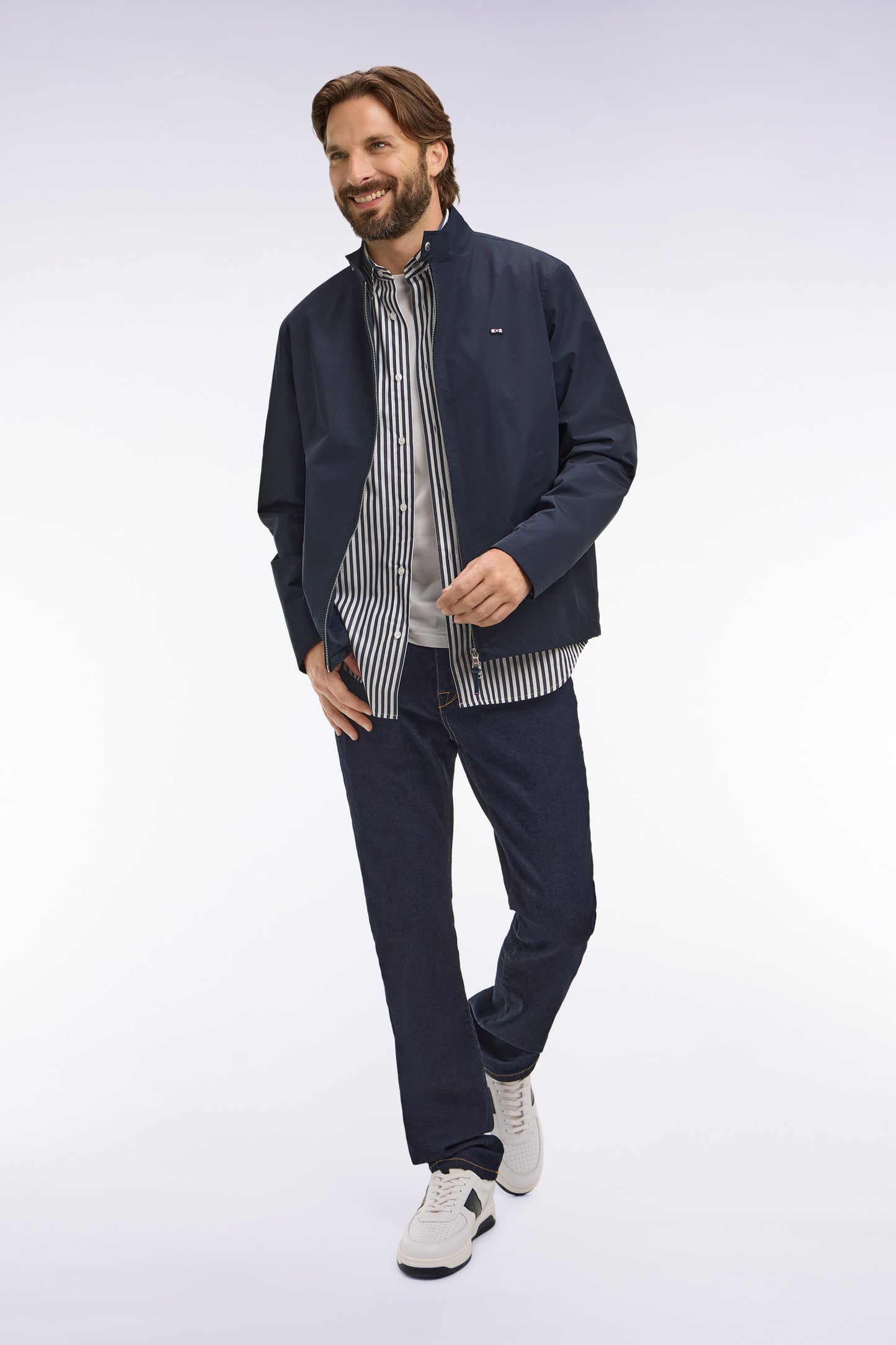 Blouson à col motard en nylon marine