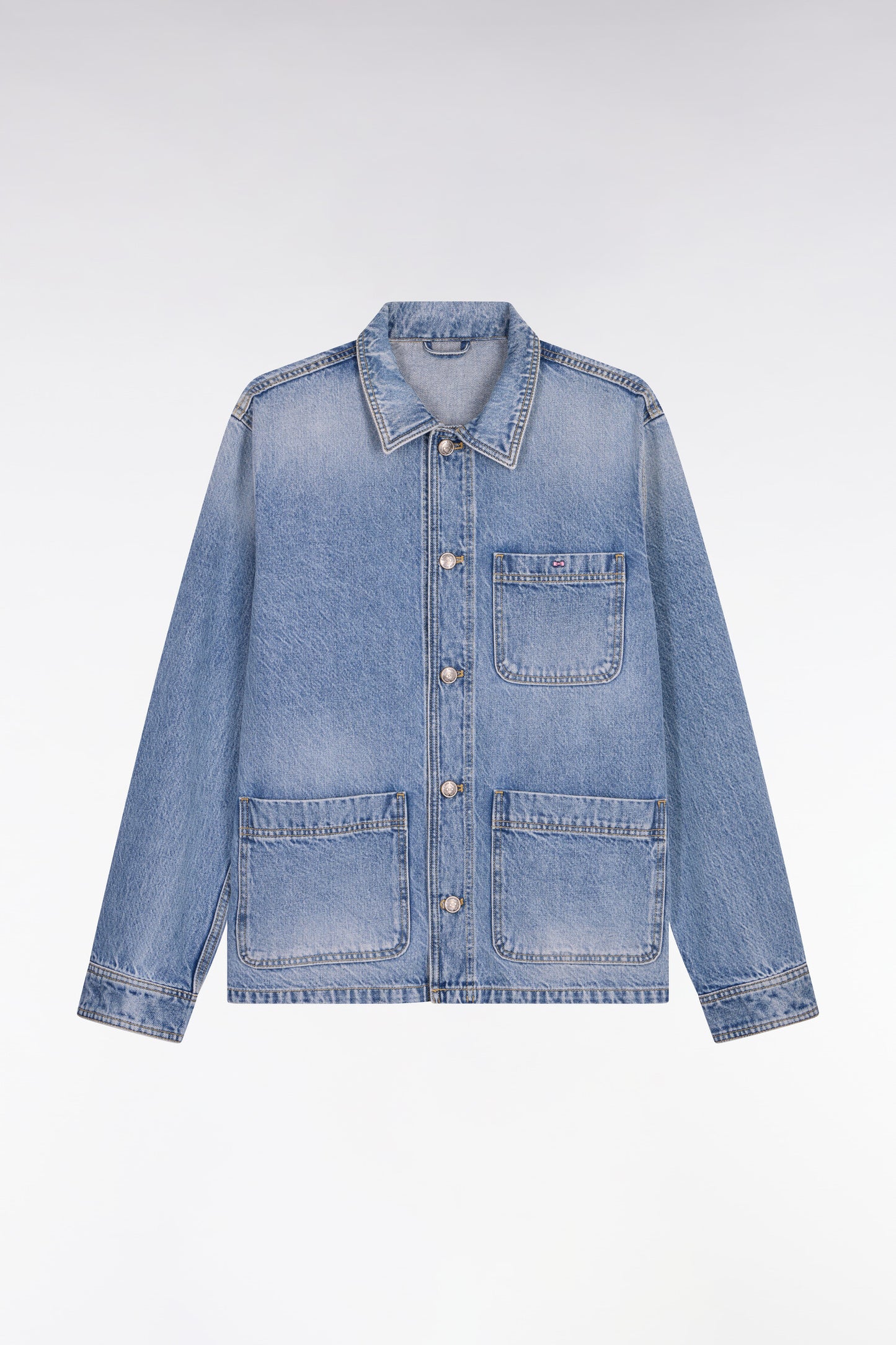 Washed blue denim worker jacket
