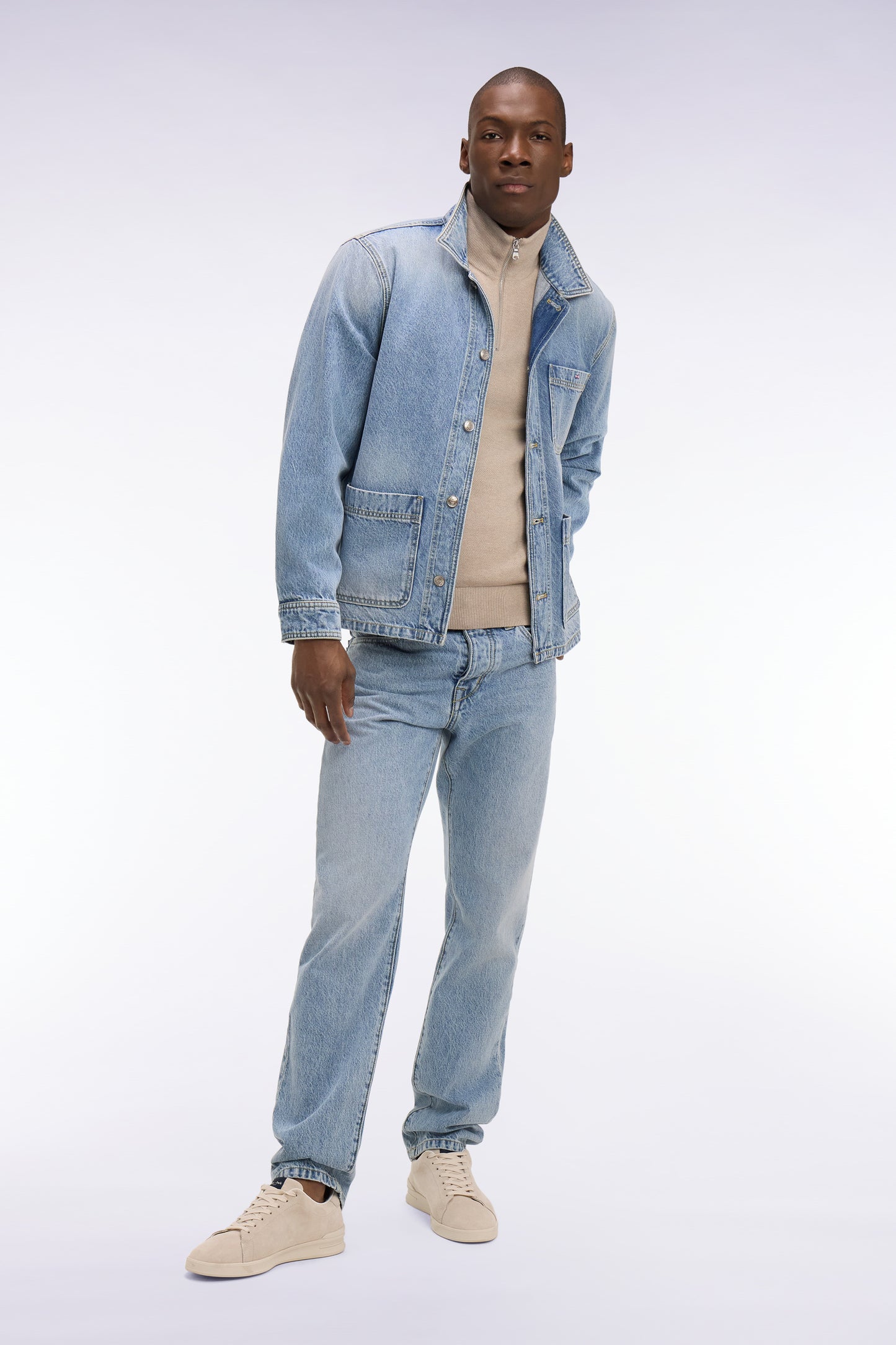 Washed blue denim worker jacket