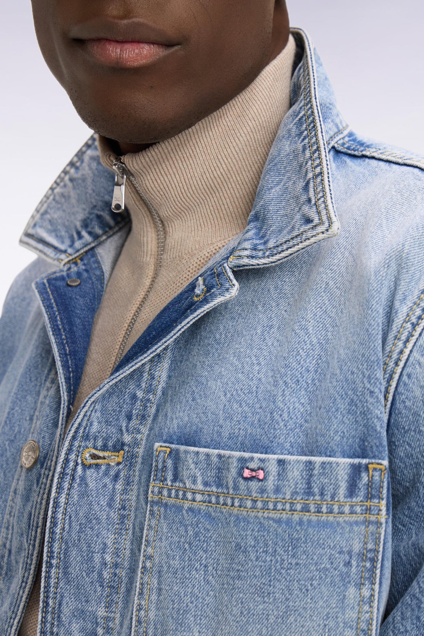 Washed blue denim worker jacket