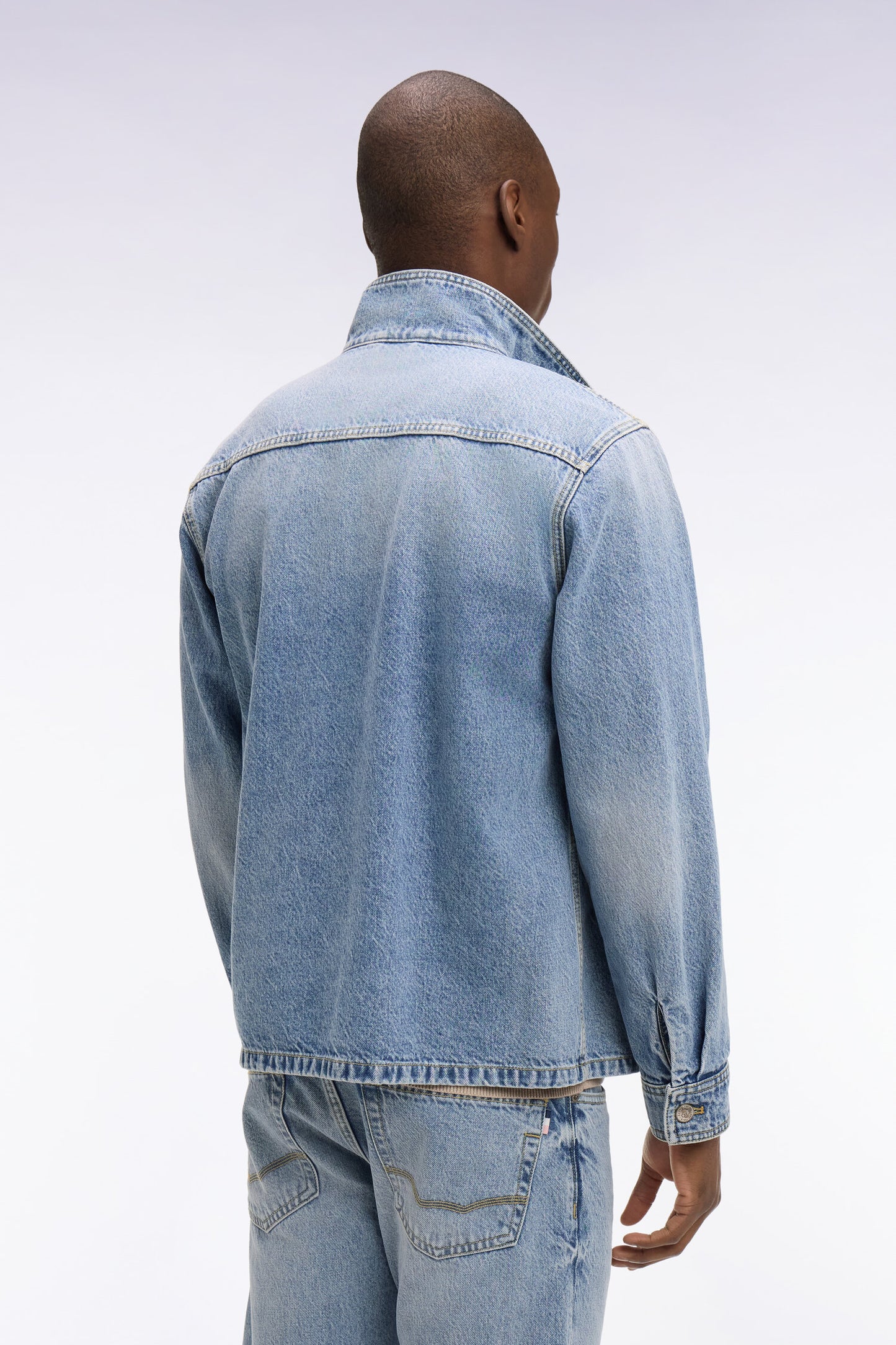 Washed blue denim worker jacket