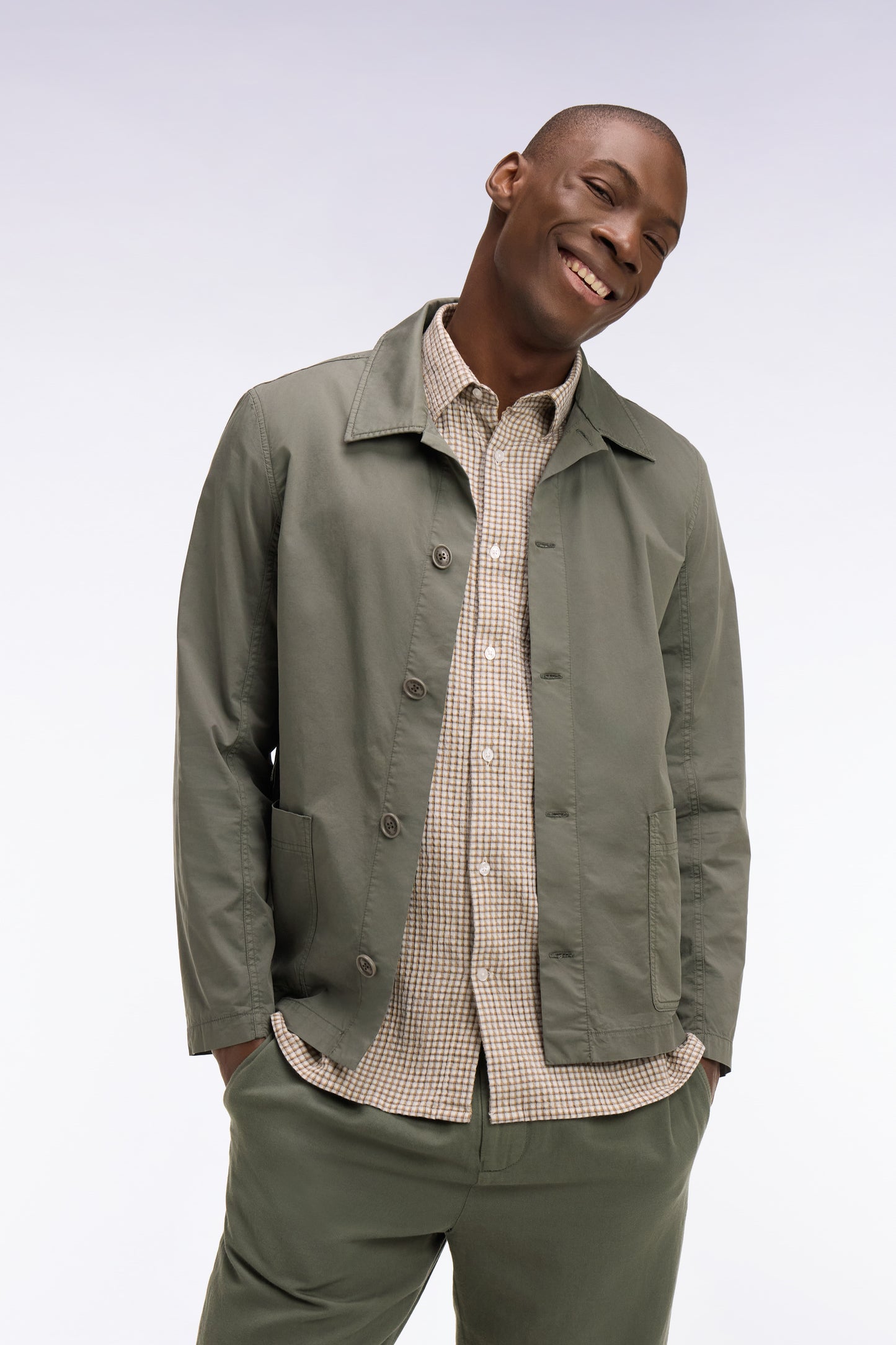 Surchemise en lyocell et coton stretch kaki