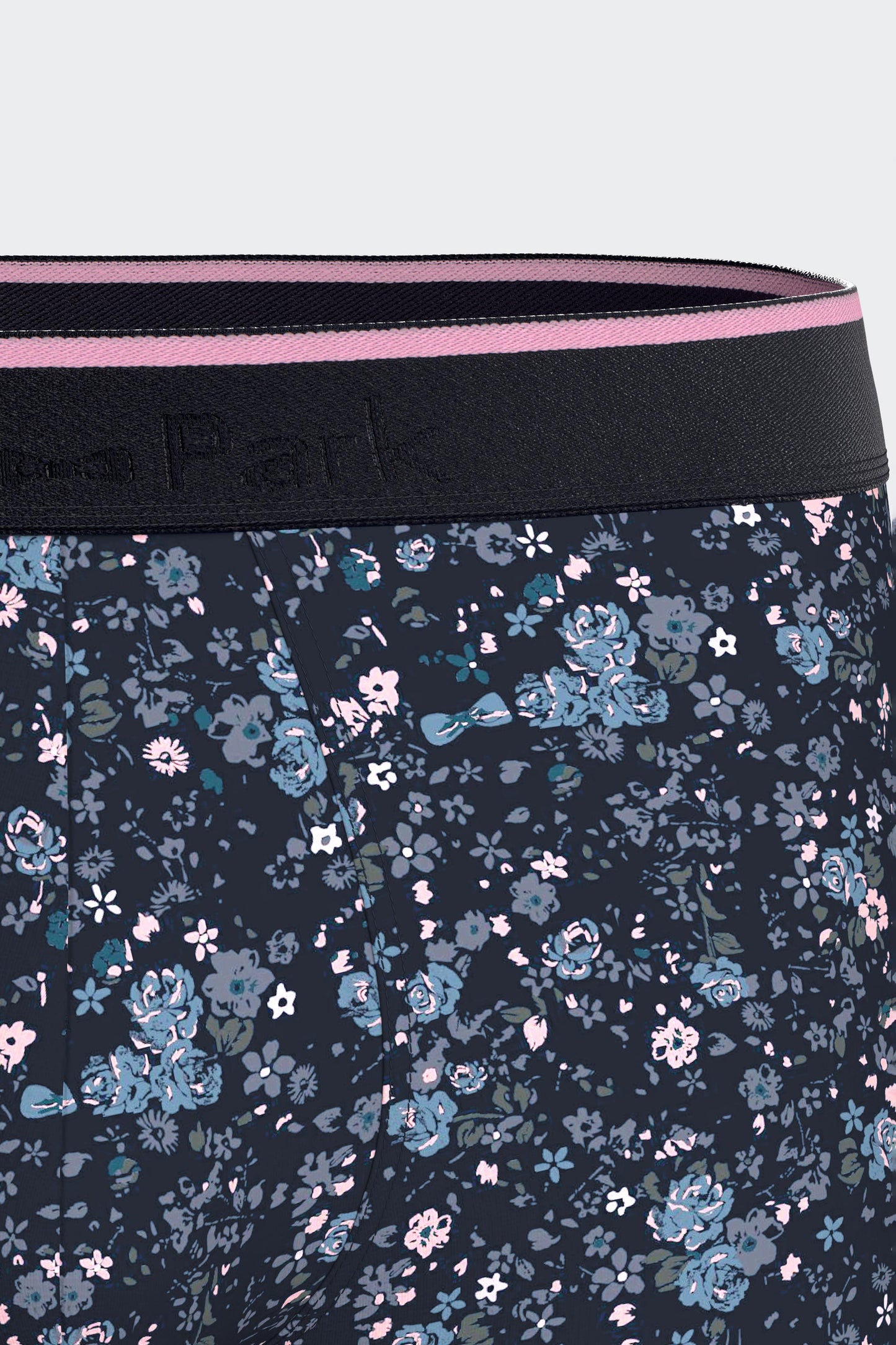 Boxer shorts in navy stretch cotton jersey with floral print