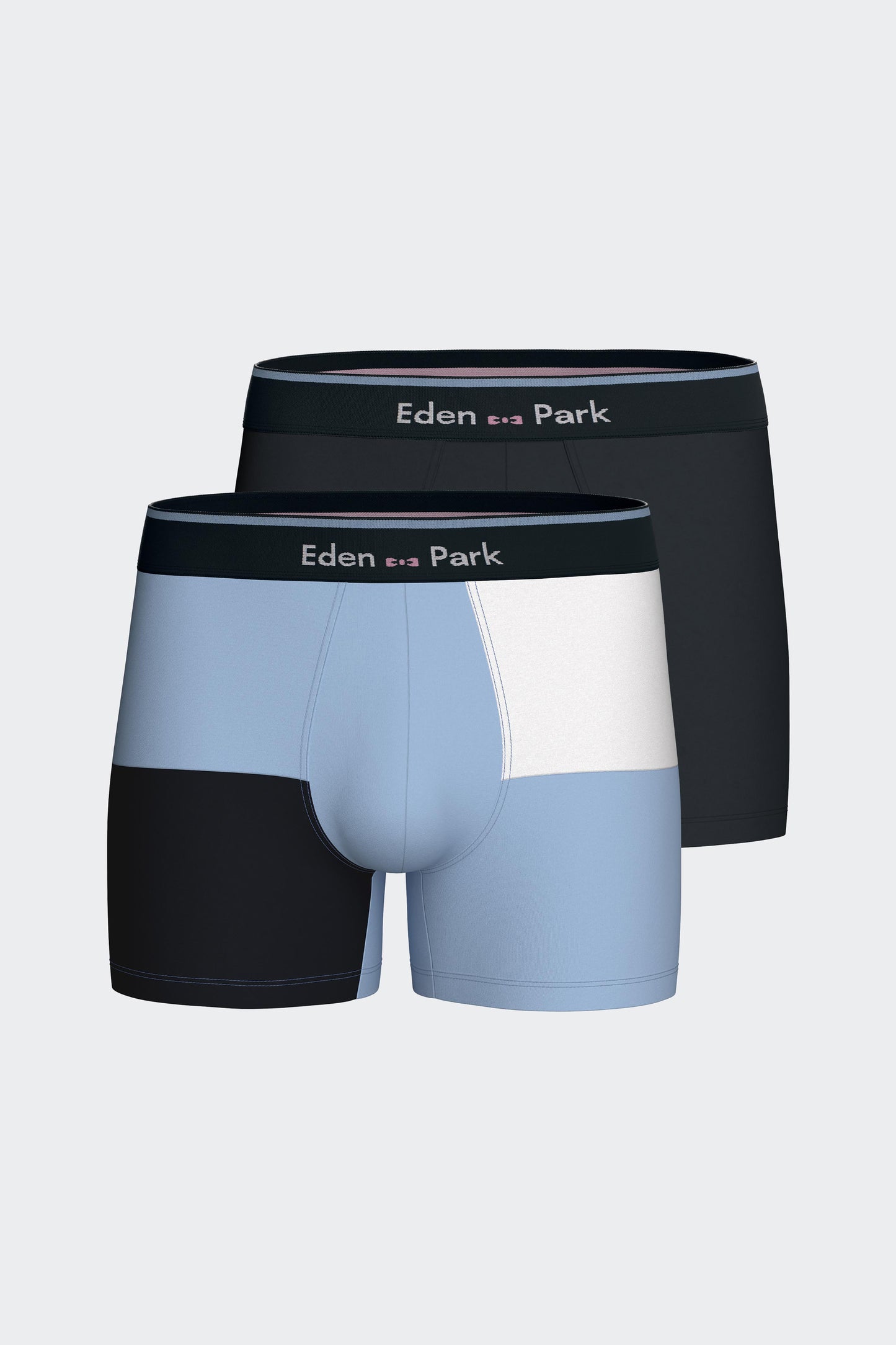 Pack of two boxers in navy stretch cotton jersey and blue colorblock