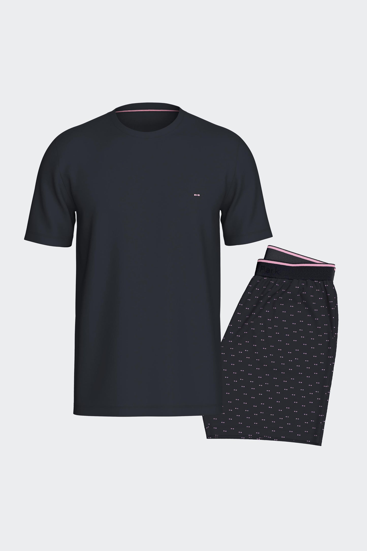 Pyjama court en coton marine short à micromotifs