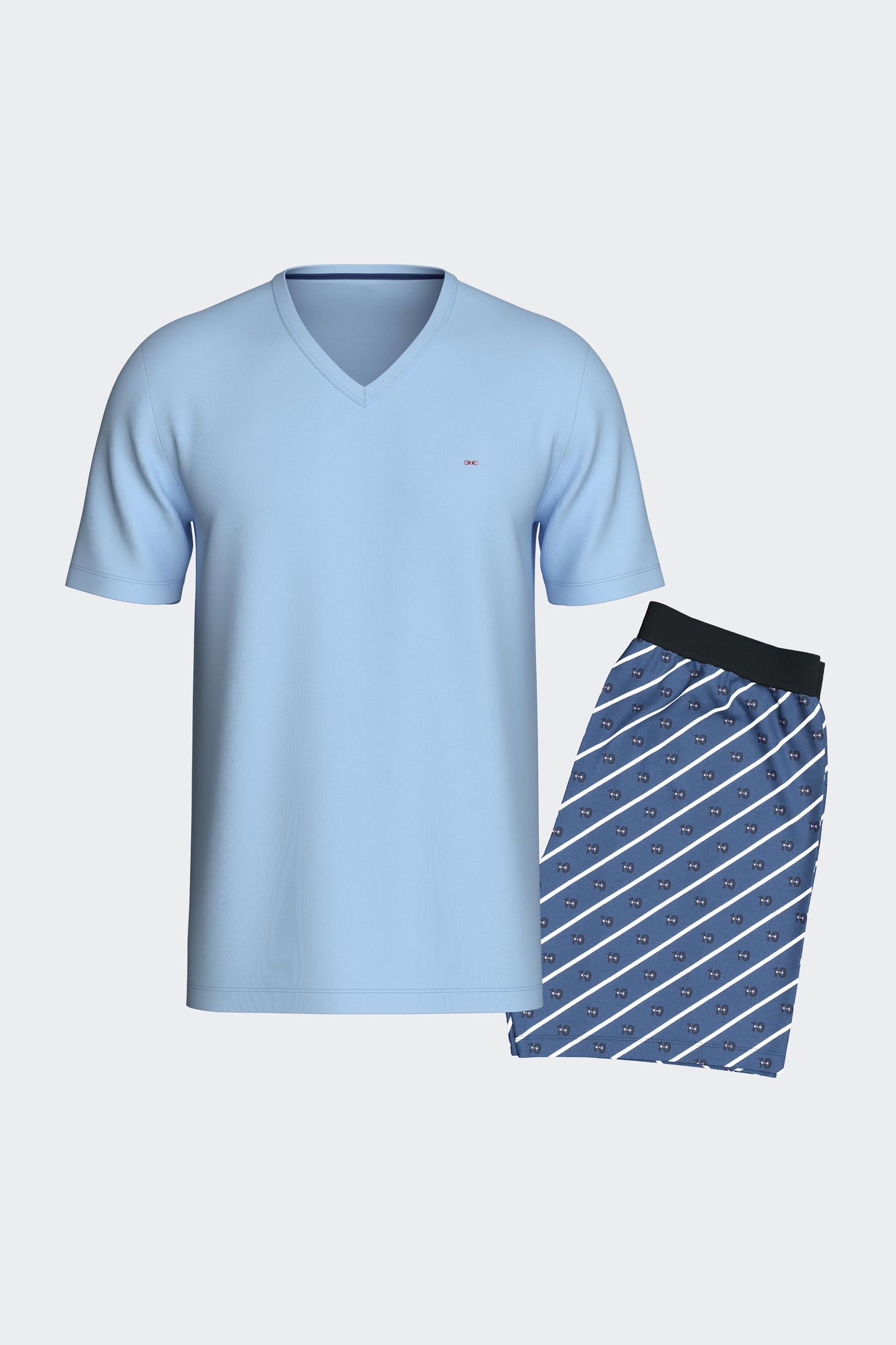 Pyjama court en coton bleu short à micromotifs