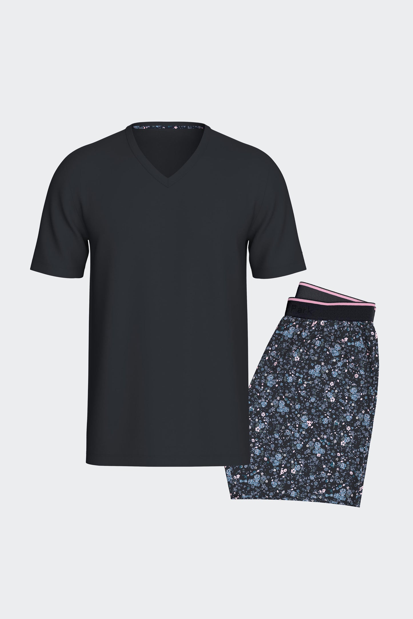 Short navy cotton pajamas with printed shorts