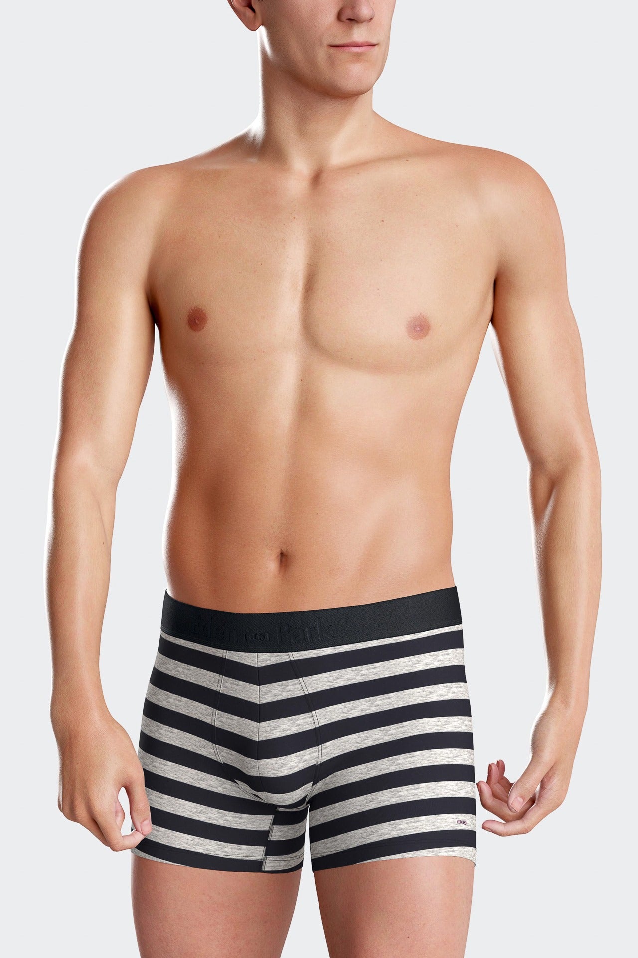 Set of 2 grey striped and solid stretch cotton boxers