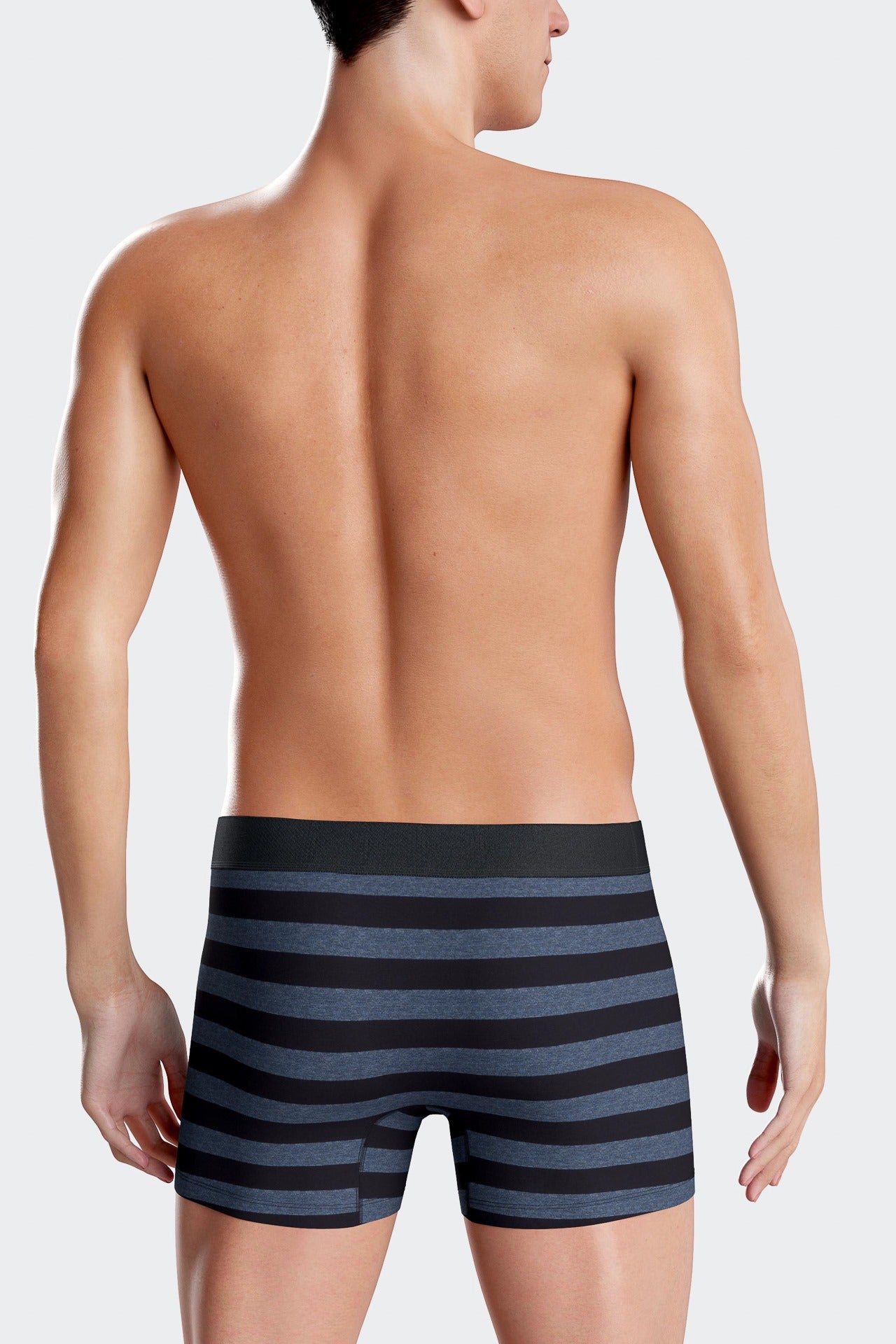 Set of 2 dark blue striped and solid stretch cotton boxers