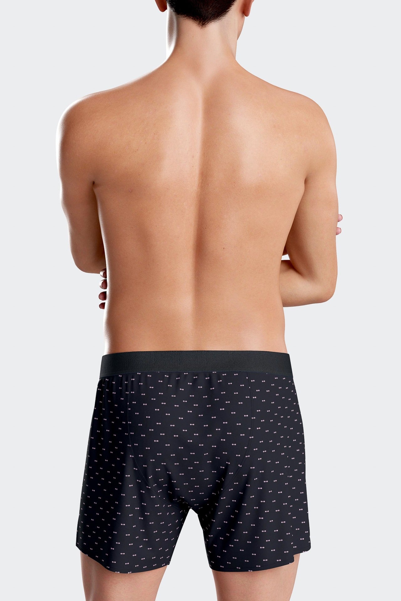 Navy blue stretch cotton jersey boxers with micro patterns