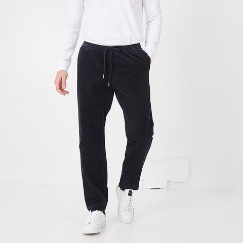 Navy blue stretch cotton velour pants - Image 1