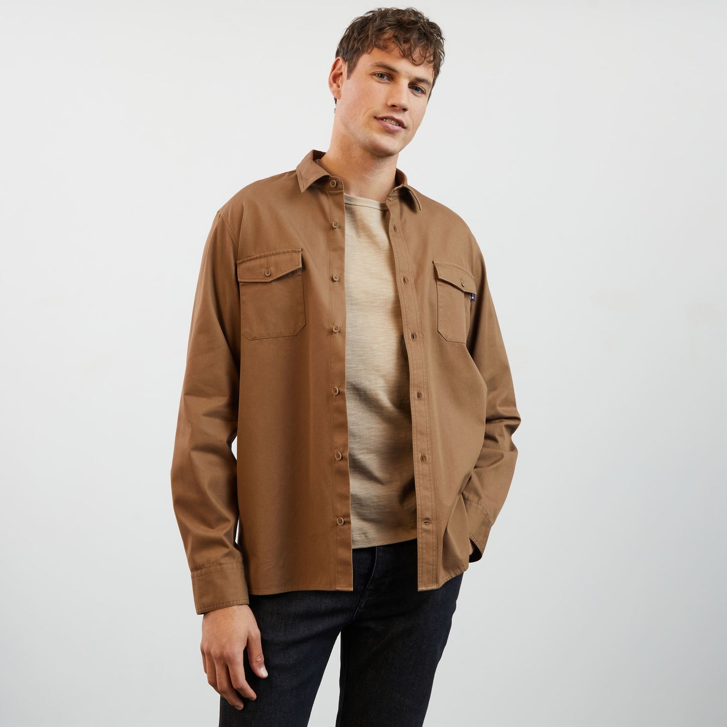 Plain dark beige twill shirt