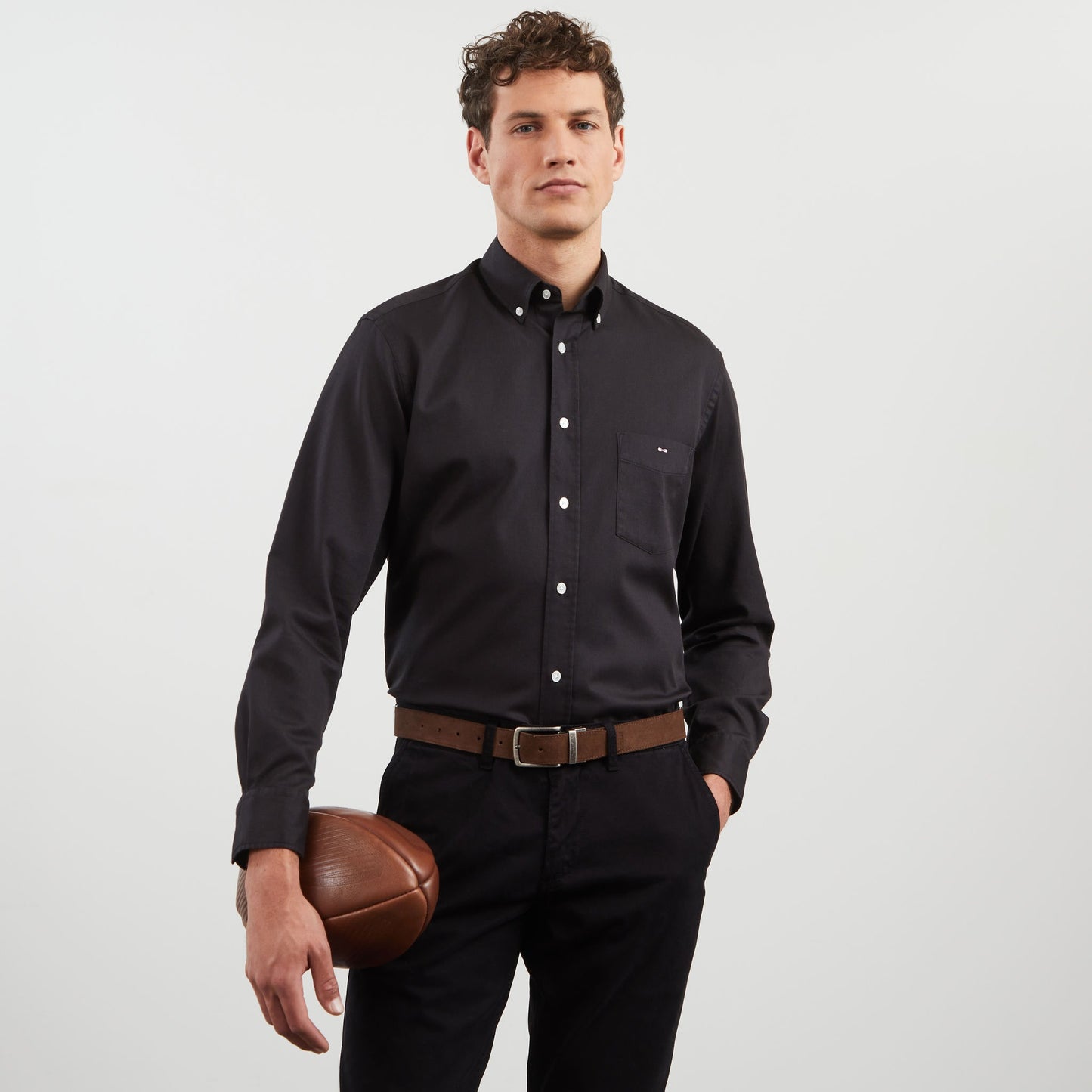 Plain dark grey shirt in cotton pique