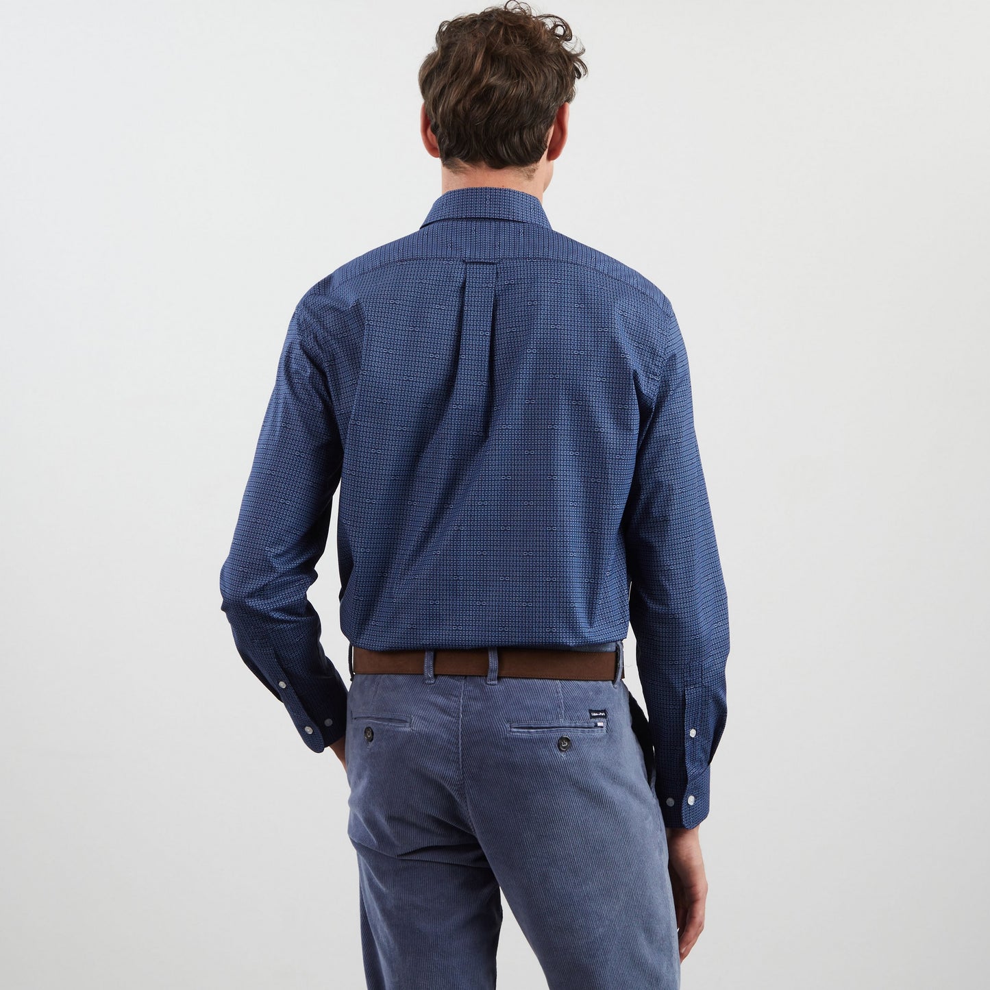 Dark blue shirt in cotton poplin with exclusive print