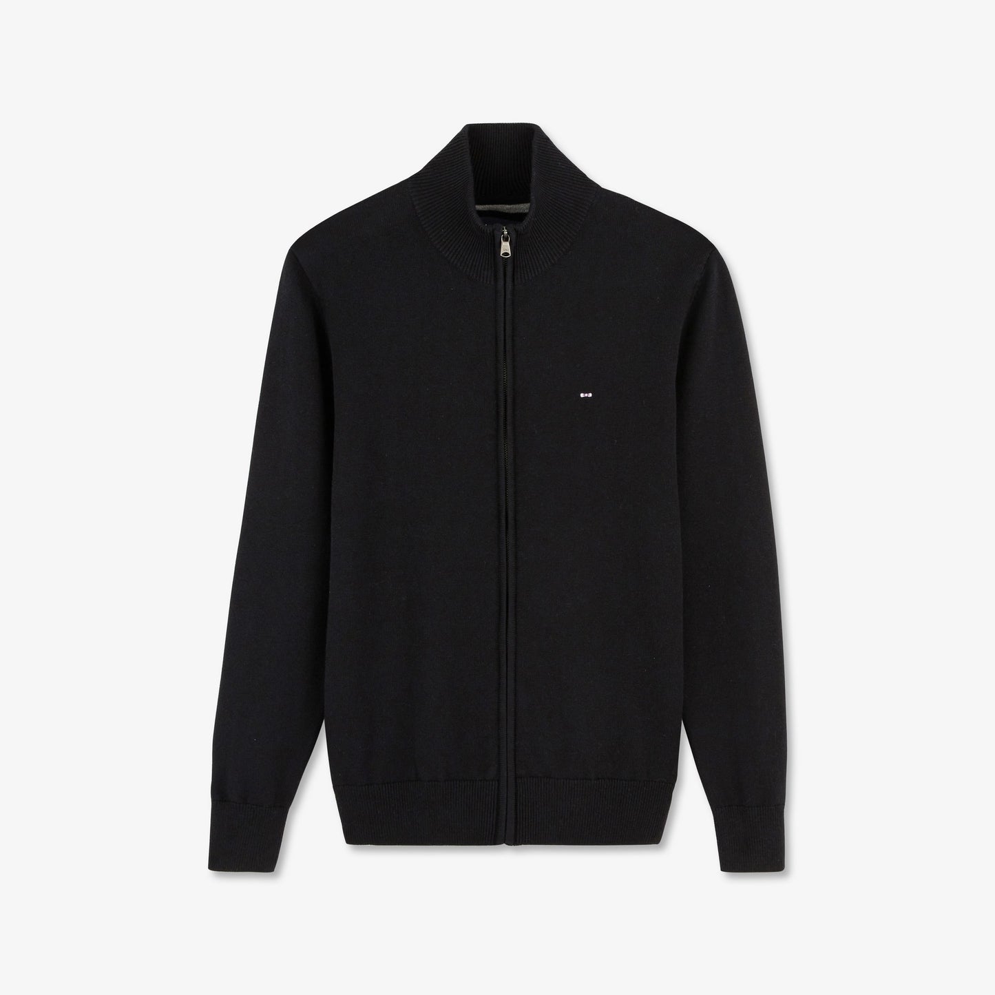 Black zip cardigan with stand-up collar