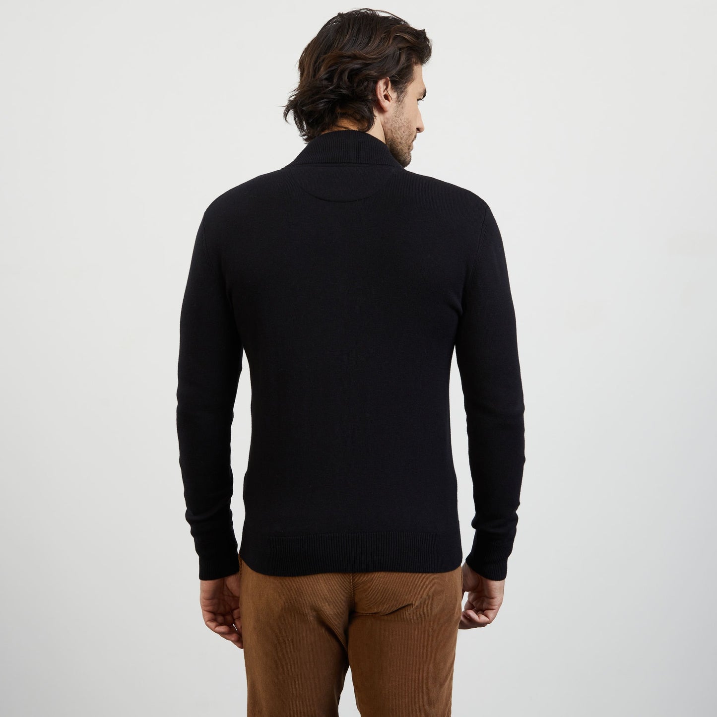Black zip cardigan with stand-up collar