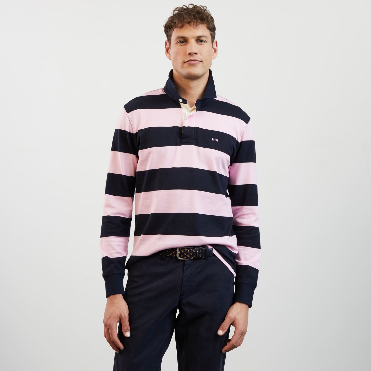 Striped pink long-sleeved rugby shirt