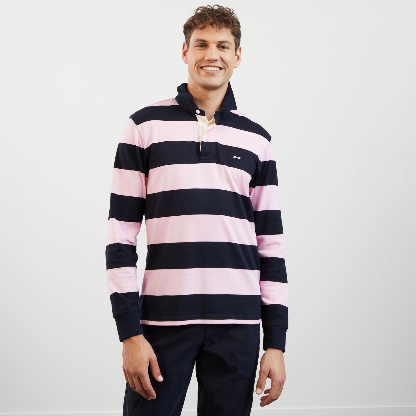 Striped pink long-sleeved rugby shirt