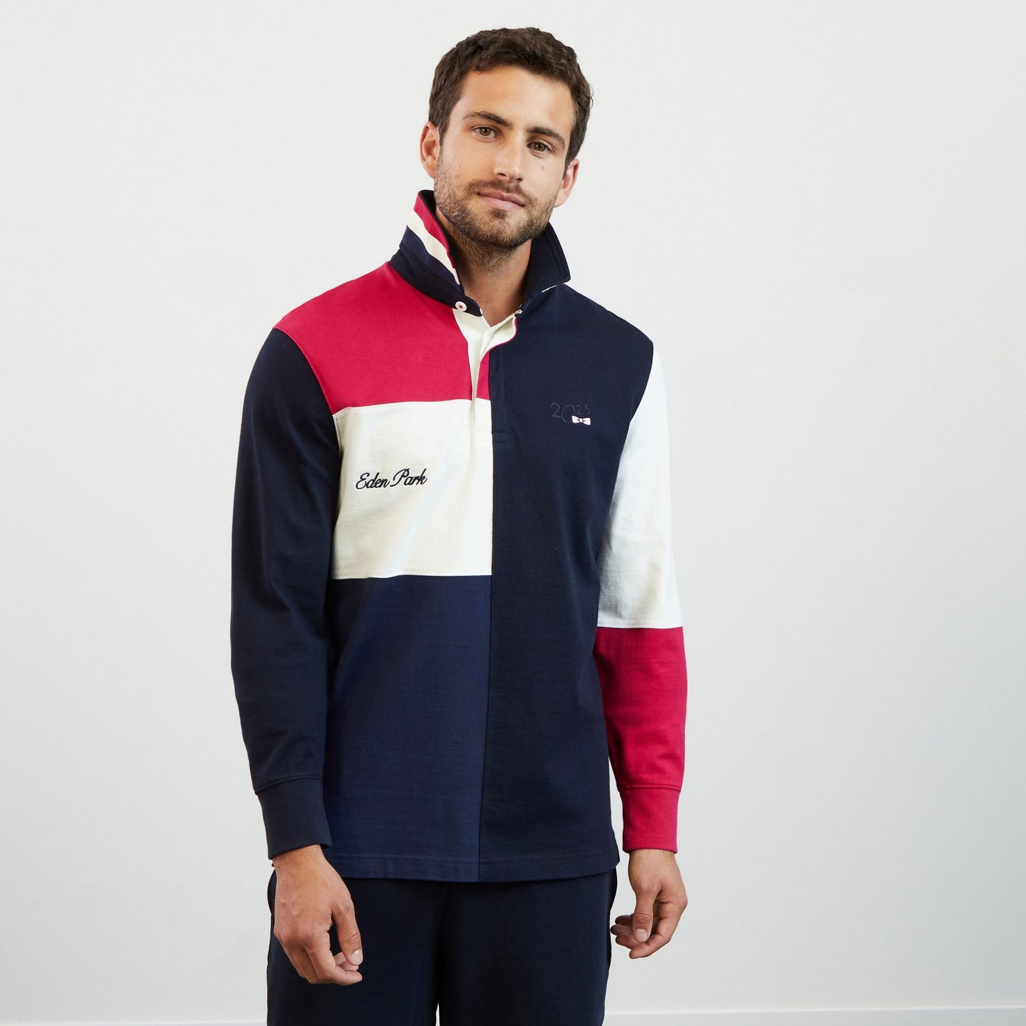 Dark blue colourblock rugby shirt with 2023 embroidery