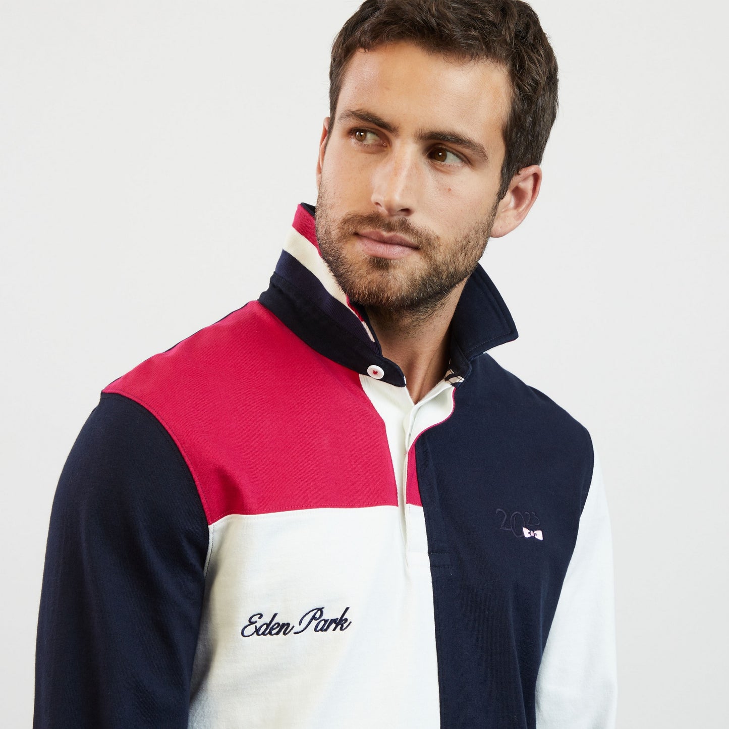 Dark blue colourblock rugby shirt with 2023 embroidery