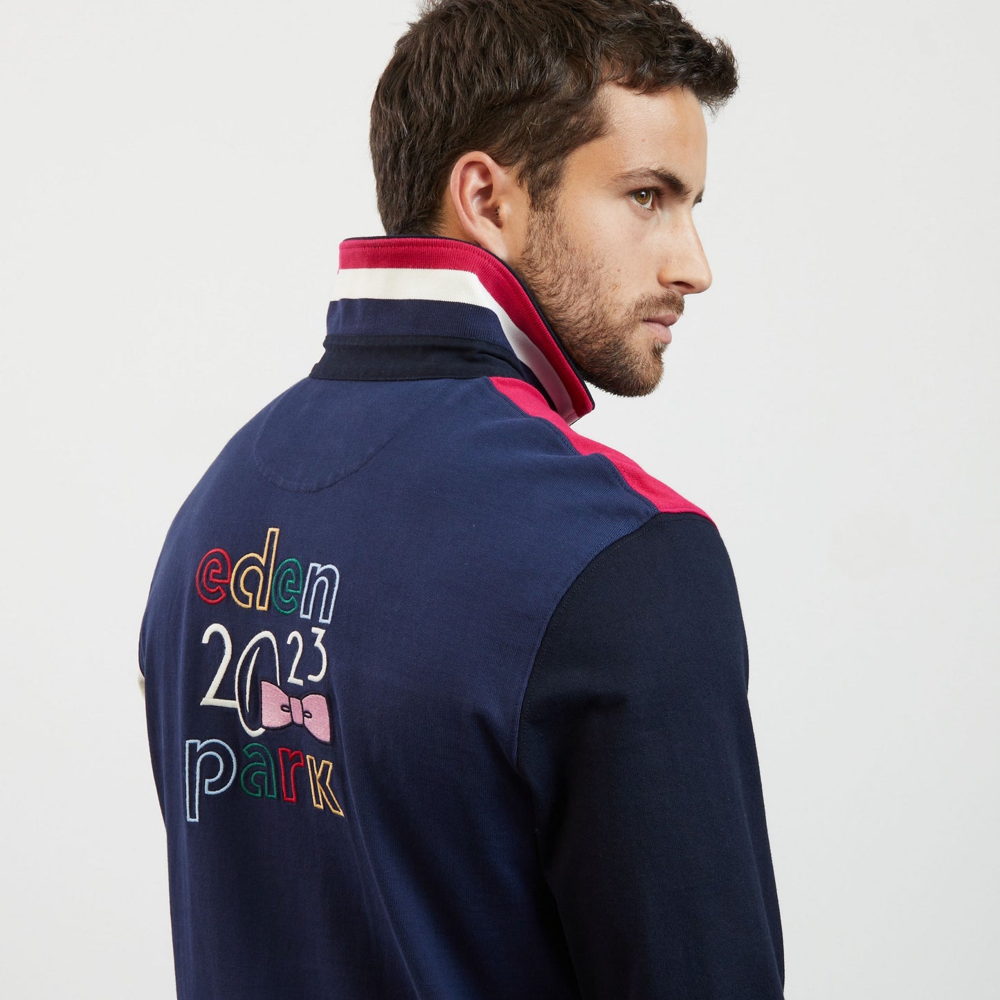 Dark blue colourblock rugby shirt with 2023 embroidery