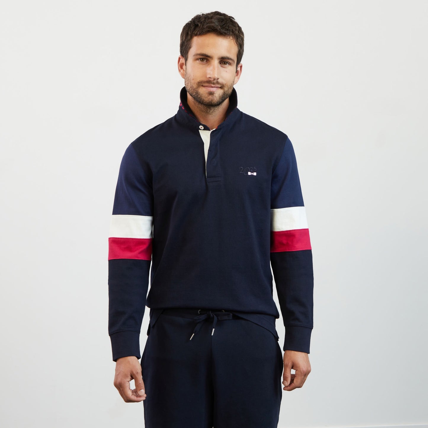 Dark blue colourblock rugby shirt with 2023 embroidery