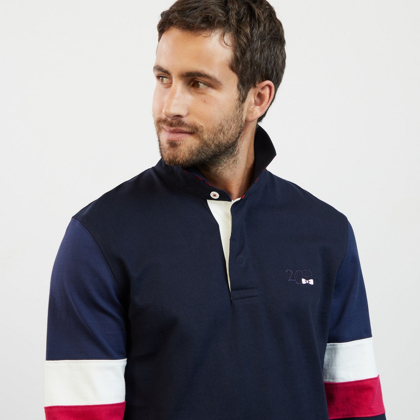 Dark blue colourblock rugby shirt with 2023 embroidery