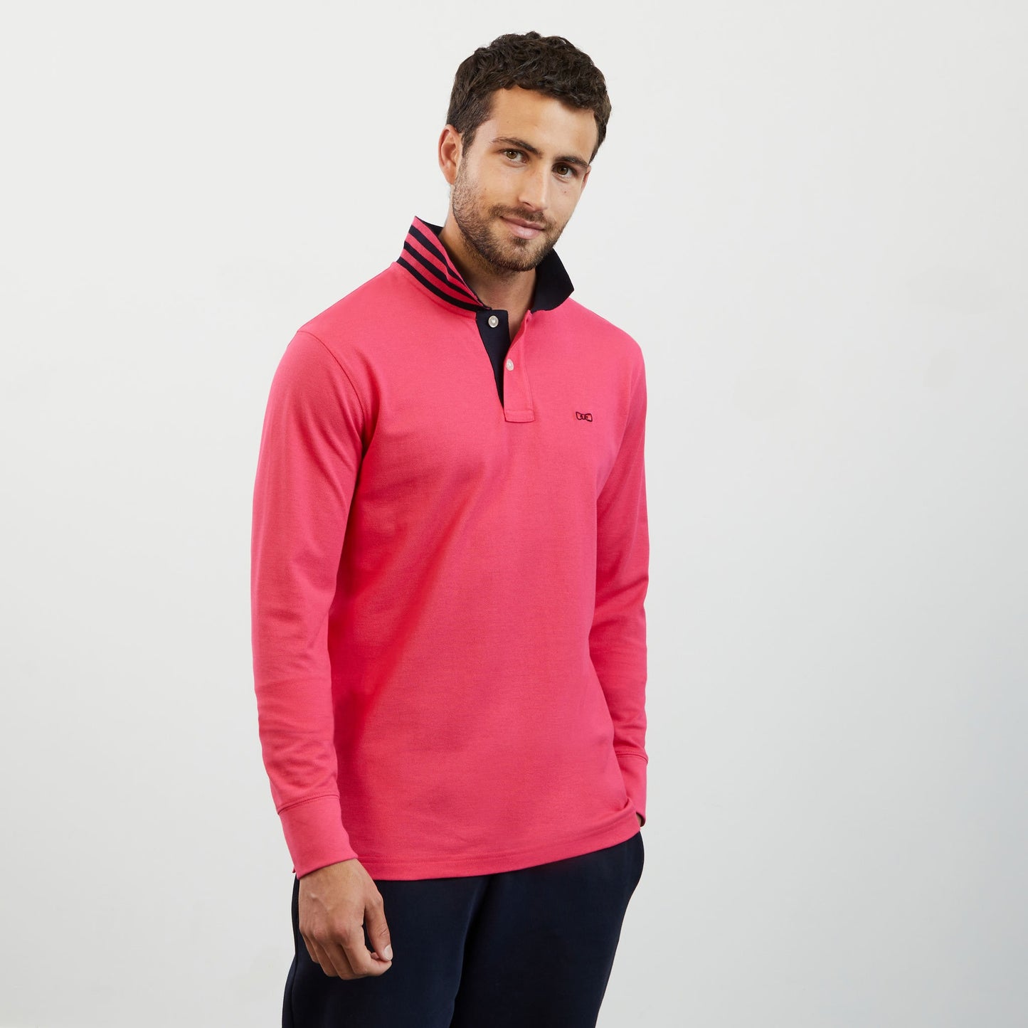 Pink long-sleeved polo shirt
