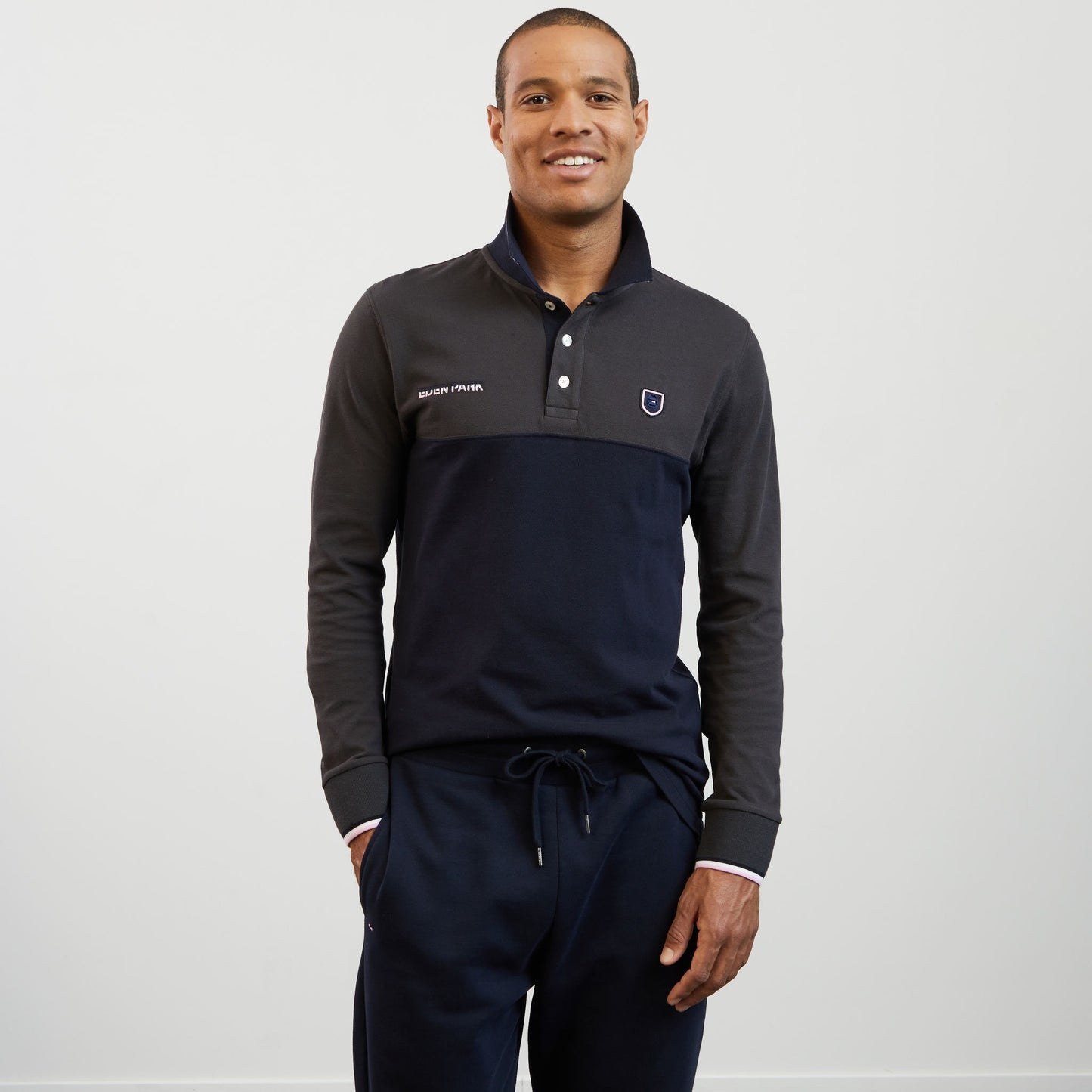 Dark brown colourblock polo shirt with Eden Park embroidery