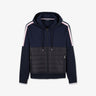Dark blue bimaterial sweatshirt with tricolour trim