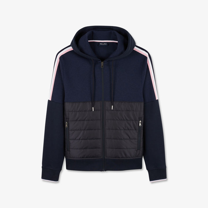 Dark blue bimaterial sweatshirt with tricolour trim