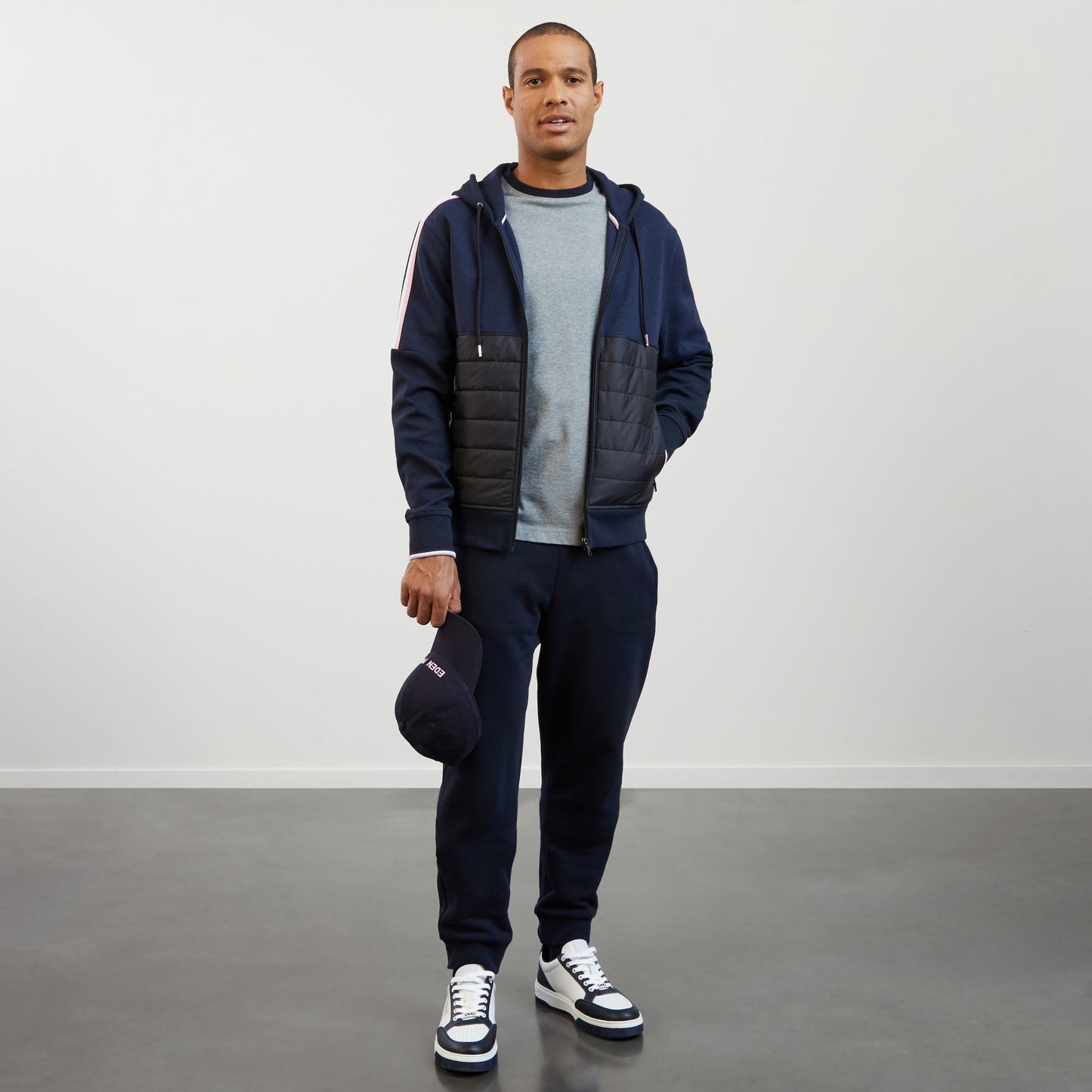 Dark blue bimaterial sweatshirt with tricolour trim