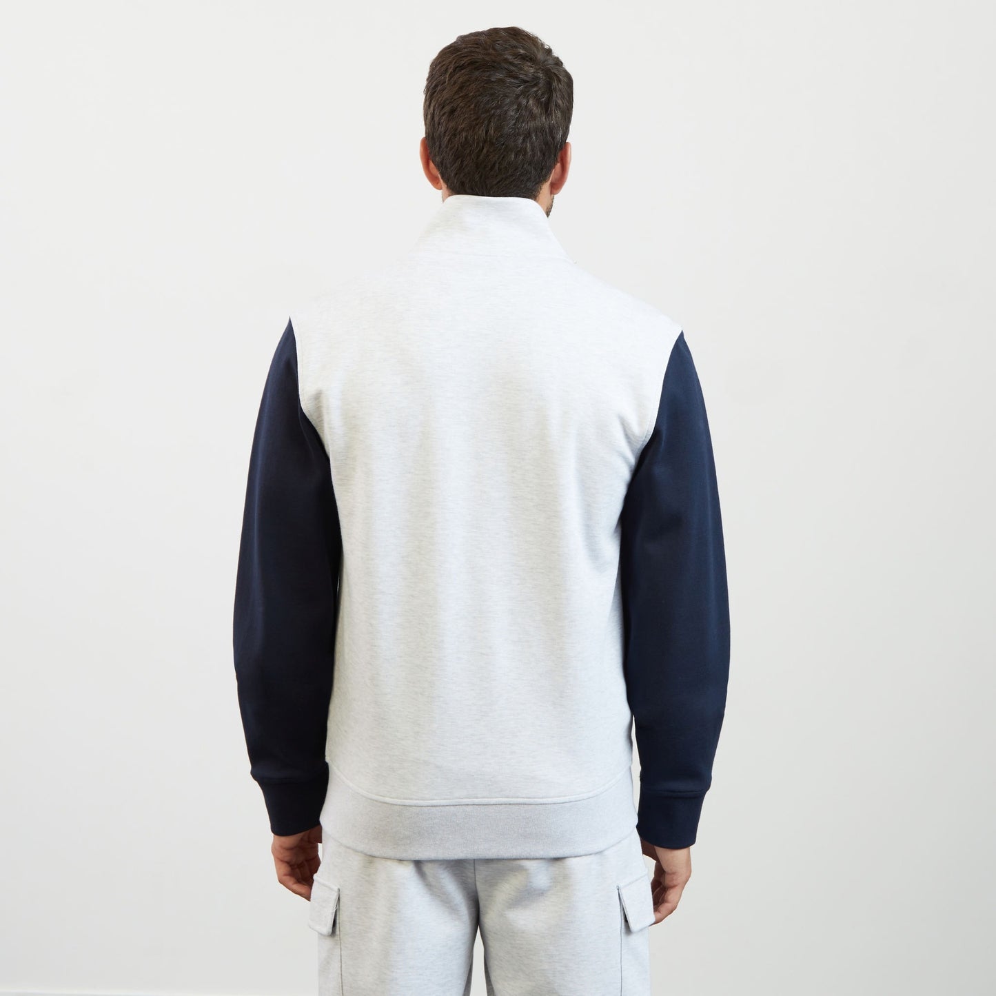 Light grey bimaterial zip sweatshirt with tricolour trim
