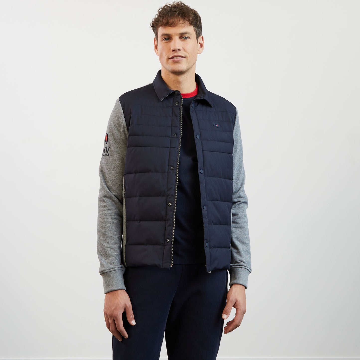 Dark blue bimaterial colourblock XV de France sweatshirt