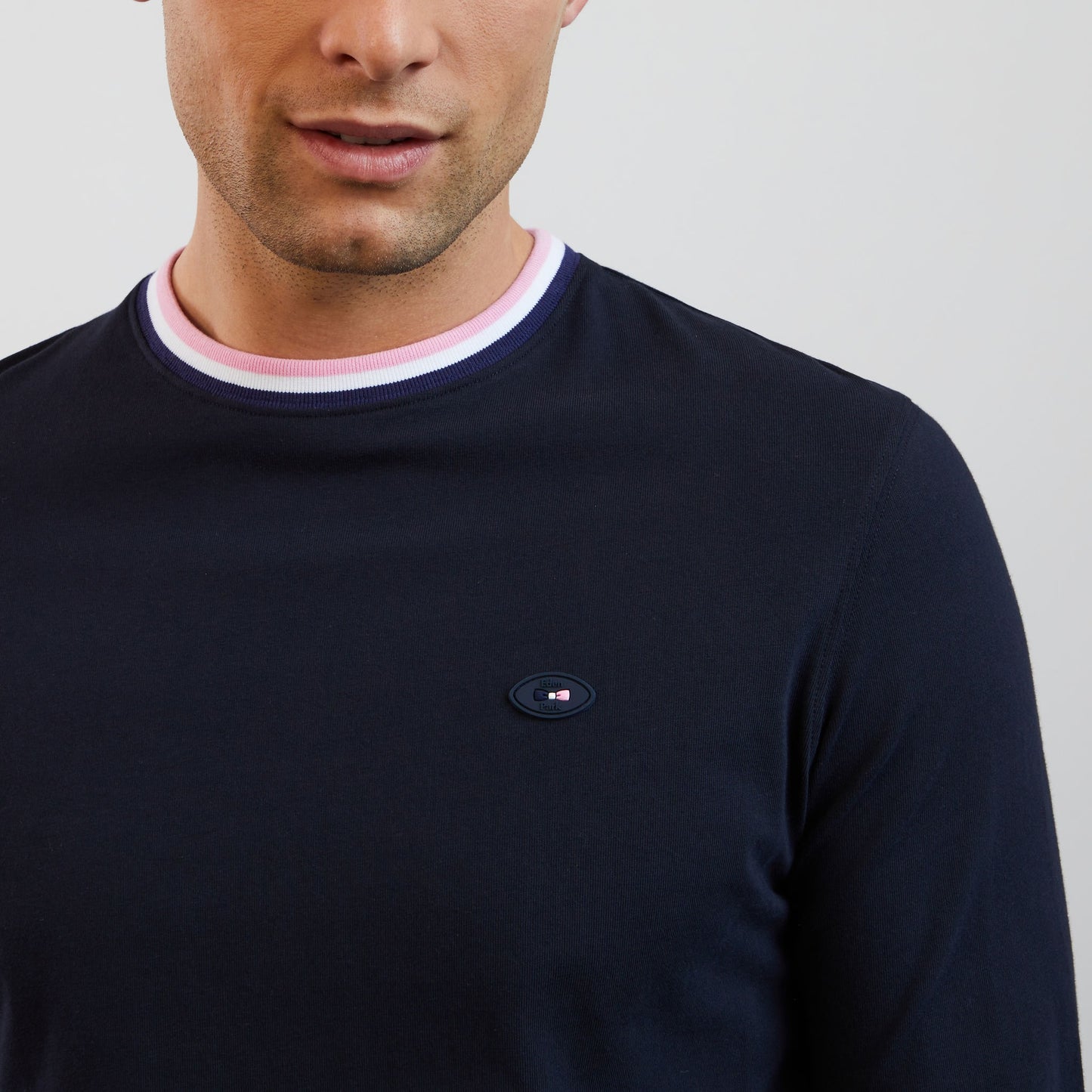 Navy blue long-sleeved T-shirt with cockerel and XV de France embroidered detail