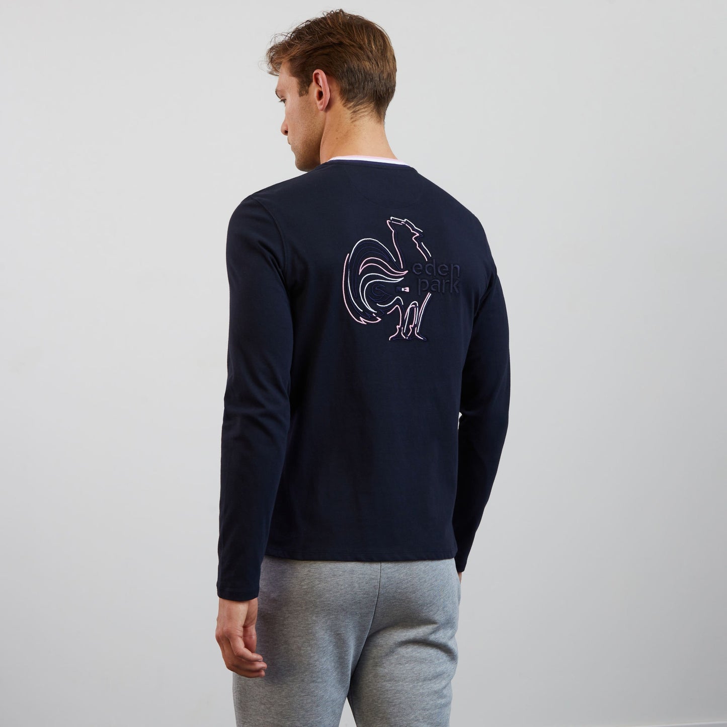 Navy blue long-sleeved T-shirt with cockerel and XV de France embroidered detail