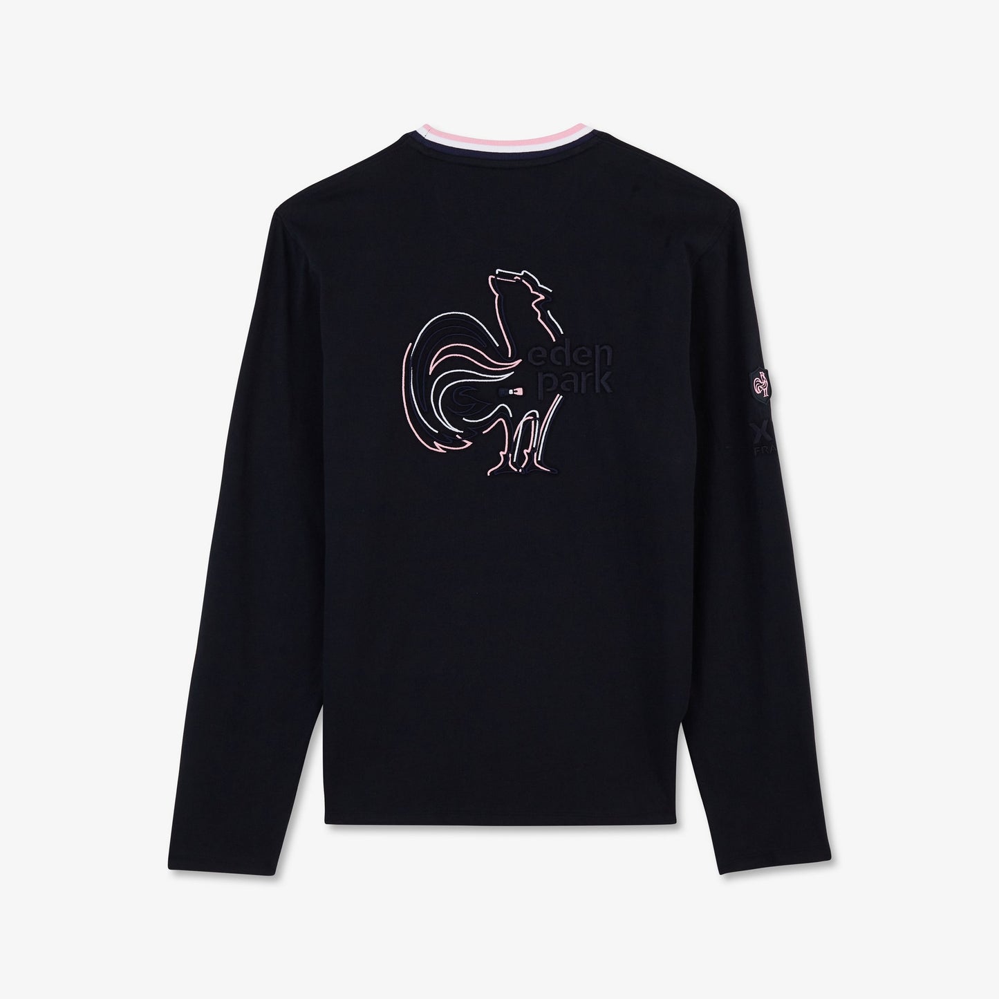Navy blue long-sleeved T-shirt with cockerel and XV de France embroidered detail
