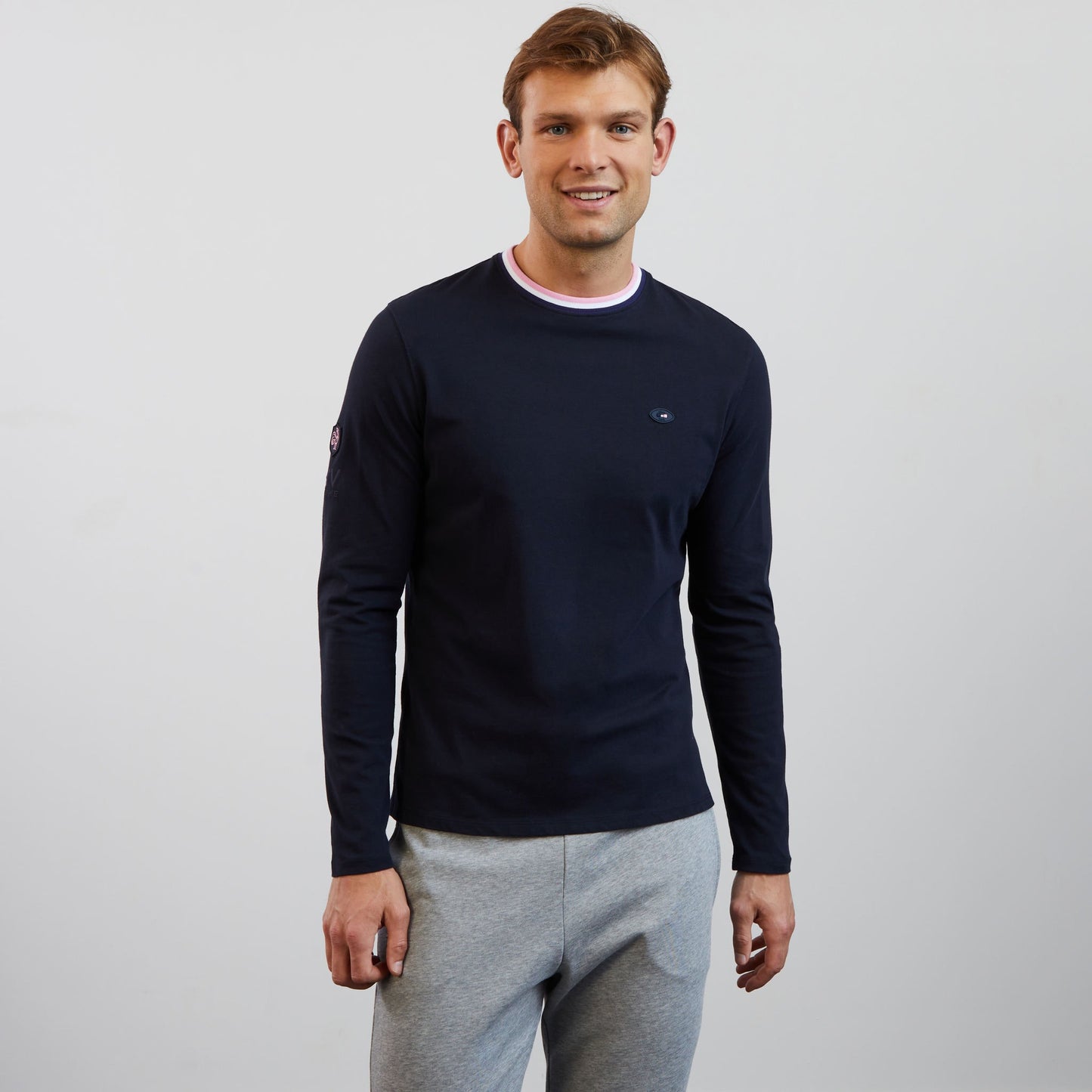 Navy blue long-sleeved T-shirt with cockerel and XV de France embroidered detail