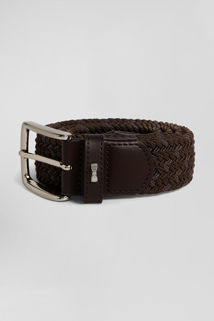 Ceinture tressée marron à boucle en métal argenté