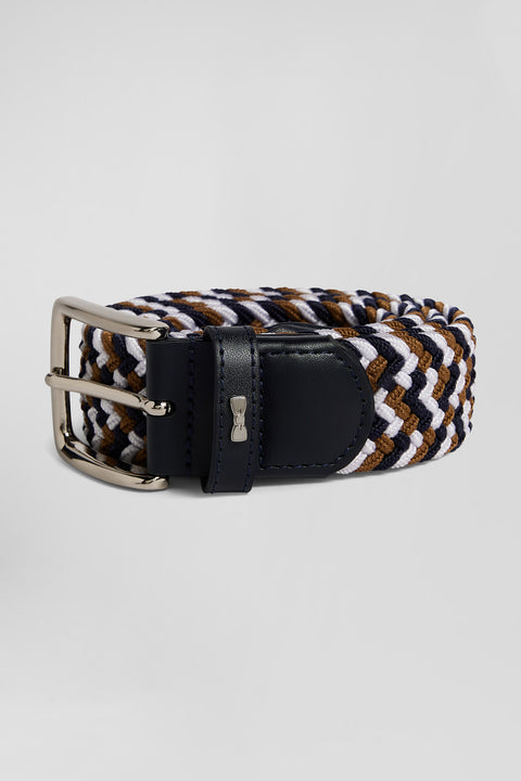 Brown rubber stretch braided belt with silver metal buckle - Image 1