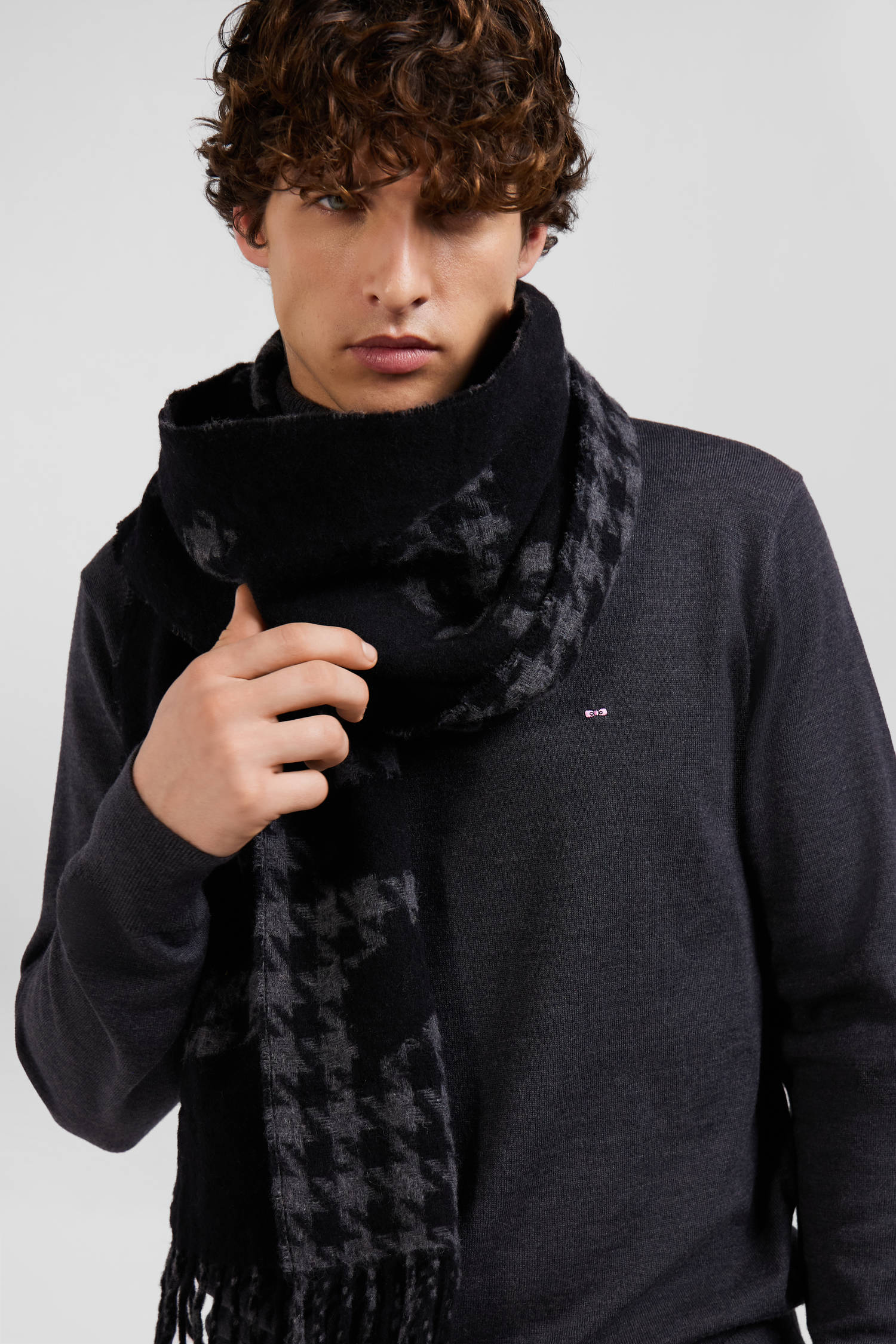 Black mixed wool scarf with Eden Park jacquard lettering