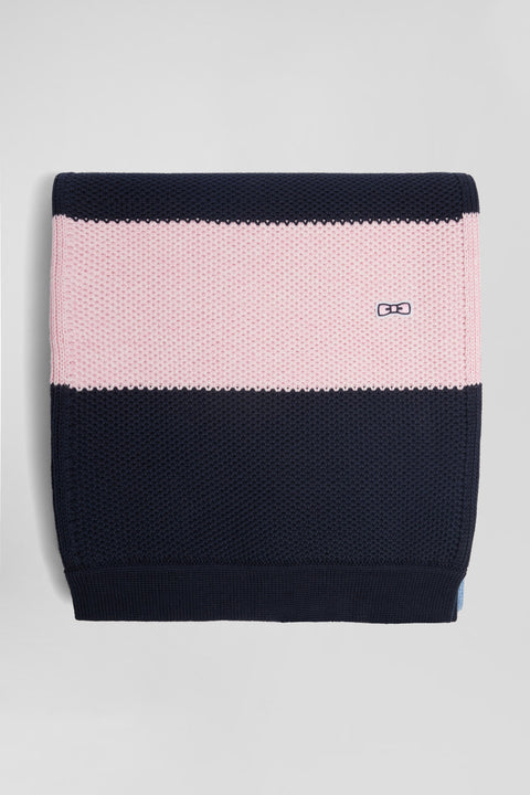 Navy and sky blue striped cotton scarf - Image 3