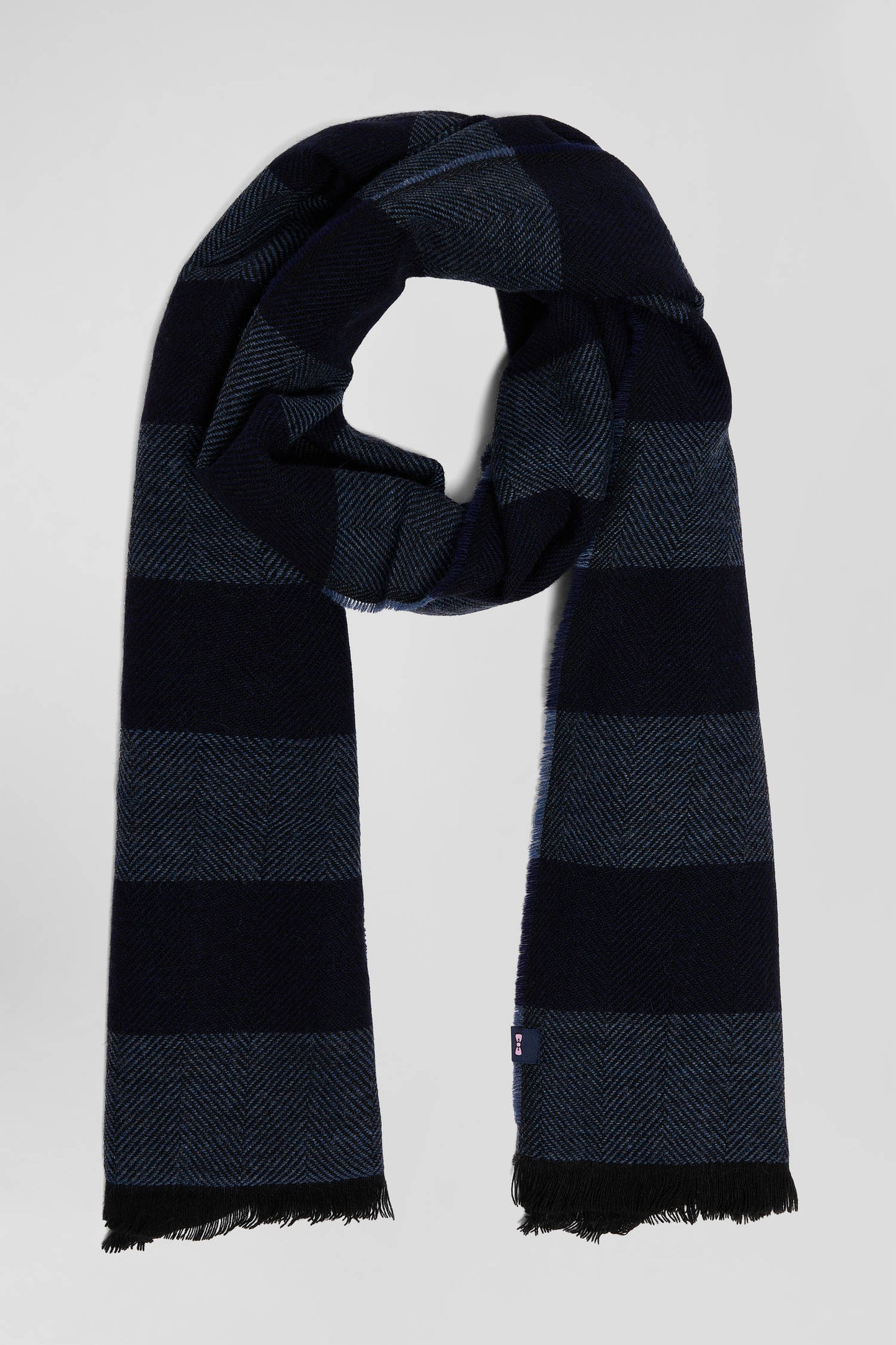 Navy blue striped mixed wool large scarf