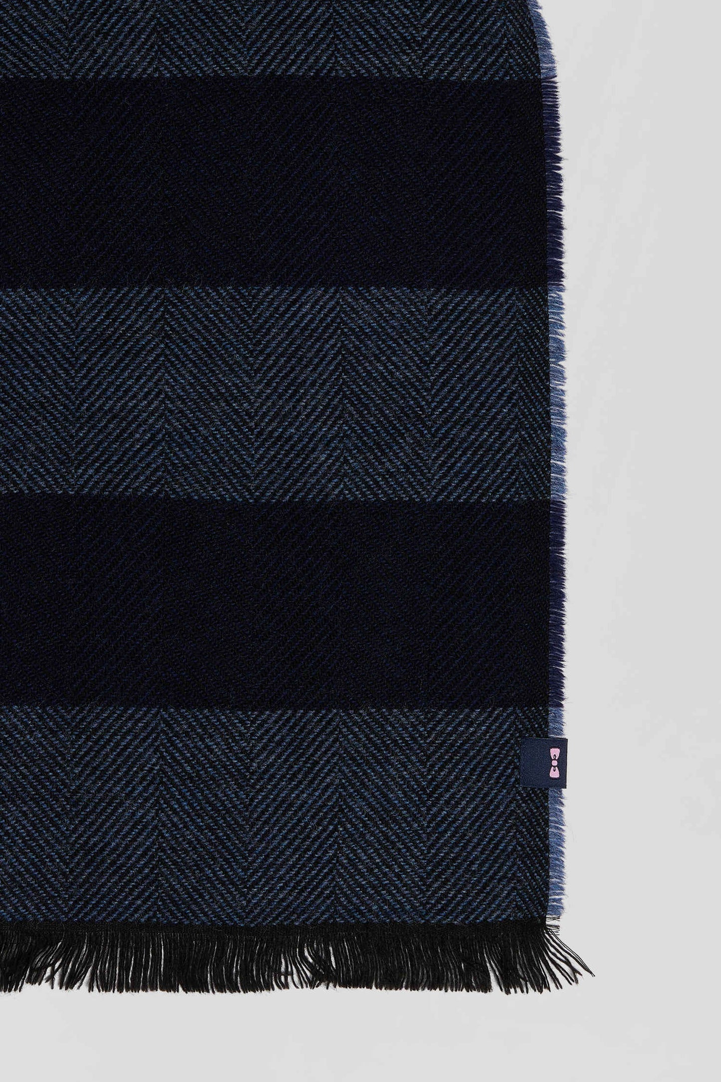 Navy blue striped mixed wool large scarf