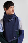 Navy blue striped wool and cotton scarf