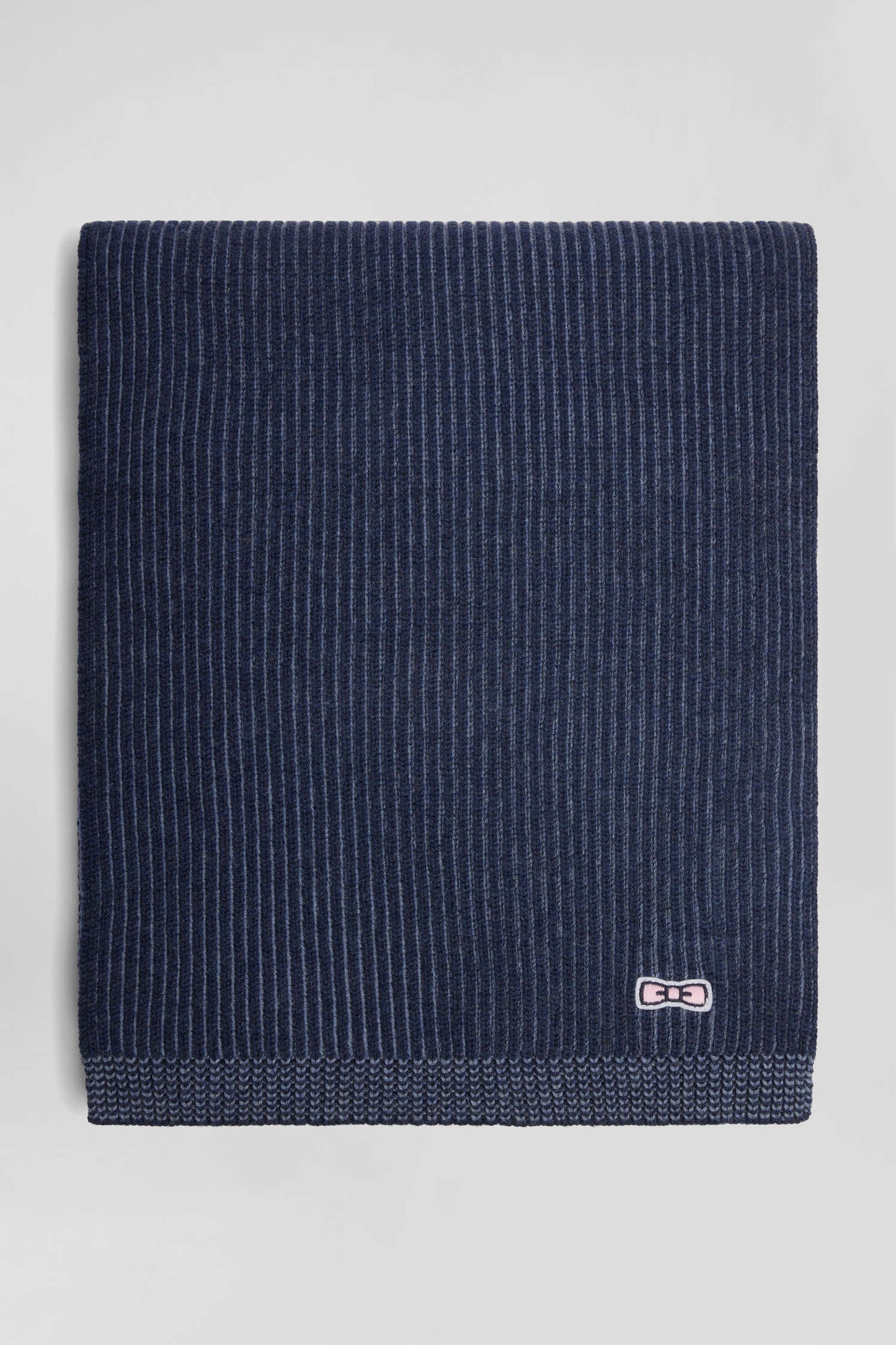 Navy blue striped wool and cotton scarf